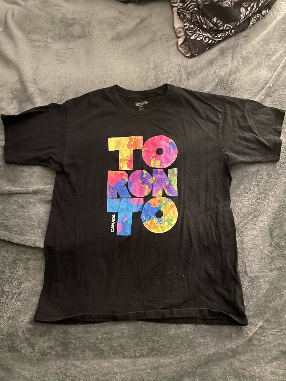 Toronto Canada Graphic Tee Black Vibrant Multicolor Lettering Size L